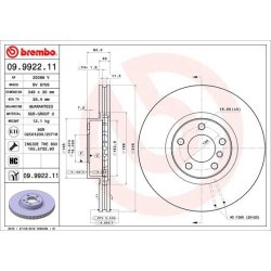 Brake Disc BREMBO 09.9922.11 OE Ref 34116793244