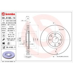 Brake Disc BREMBO 09.A185.11 OE Ref 1618864980