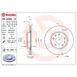 Brake Disc BREMBO 09.A296.11 OE Ref 71750162