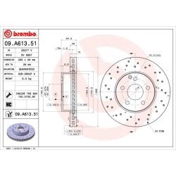 Disque de frein BREMBO 09.A613.51 pour MERCEDES CLASSE C OE 2044210912