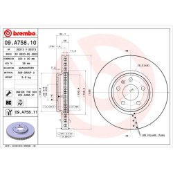 Brake Disc BREMBO 09.A758.11 OE Ref 8K0615301A