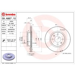 Brake Disc BREMBO 09.A867.10 OE Ref 51712B9000