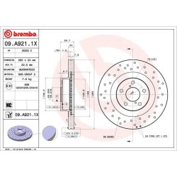 Brake Disc BREMBO 09.A921.1X OE Ref 26300AG01B