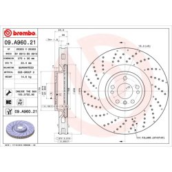 Brake Disc BREMBO 09.A960.21 OE Ref 1664210912