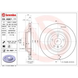 Brake Disc BREMBO 09.A961.11 OE Ref 1664230700