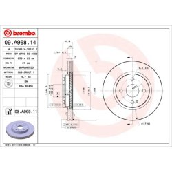 Brake Disc BREMBO 09.A968.11 OE Ref DF7133251