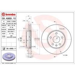 Brake Disc BREMBO 09.A969.11 OE Ref 13502213
