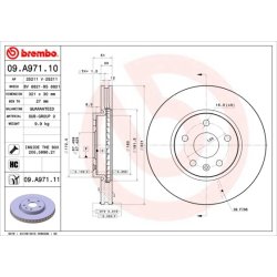 Disque de frein BREMBO 09.A971.11 pour BUICK, CHEVROLET, VAUXHALL et plus encore..