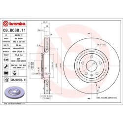 Brake Disc BREMBO 09.B038.11 OE Ref 8J0615301B