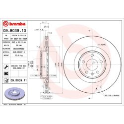 Brake Disc BREMBO 09.B039.11 OE Ref 8K0615301E