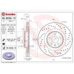 Brake Disc BREMBO 09.B039.1X OE Ref 8K0615301E