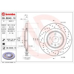 Brake Disc BREMBO 09.B040.1X OE Ref 8K0615601C