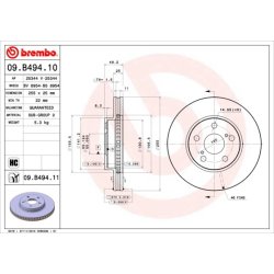 Brake Disc BREMBO 09.B494.11 OE Ref 4351247050