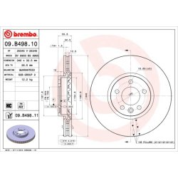 Brake Disc BREMBO 09.B498.11 OE Ref 7E0615301F