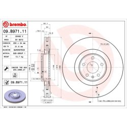 Disque de frein BREMBO 09.B971.11 pour AUDI, VW OE 4G0615301A