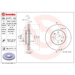 Brake Disc BREMBO 09.C171.11 OE Ref 517121R000