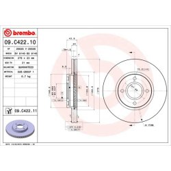Brake Disc BREMBO 09.C422.11 OE Ref 1833857