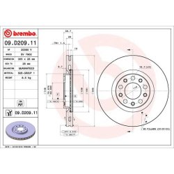 Brake Disc BREMBO 09.D209.11 OE Ref 51937304