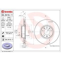 Brake Disc BREMBO 09.D419.11 OE Ref 9805260180