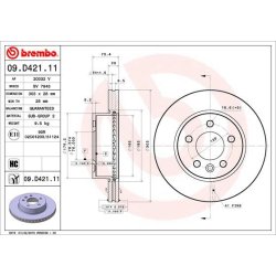 Brake Disc BREMBO 09.D421.11 OE Ref 2N0615301D