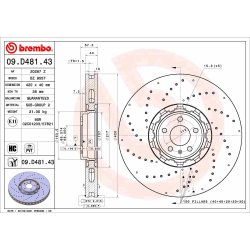 Disque de frein BREMBO 09.D481.43 pour AUDI A6, A7 OE 4K0615301Q