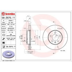 Brake Disc BREMBO 09.D570.11 OE Ref 2Q0615301G