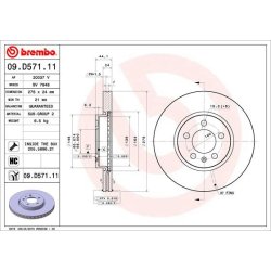 Brake Disc BREMBO 09.D571.11 OE Ref 2QB615301E