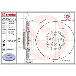 Brake Disc BREMBO 09.D895.13 OE Ref 34116875283