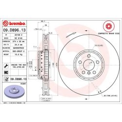 Brake Disc BREMBO 09.D896.13 OE Ref 34106880078