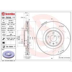 Brake Disc BREMBO 09.D936.11 OE Ref 95B615301AB