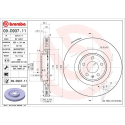 Brake Disc BREMBO 09.D937.11 OE Ref 95B615302AB