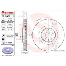 Brake Disc BREMBO 09.D939.11 OE Ref 95B615302E