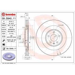 Brake Disc BREMBO 09.D940.11 OE Ref 95B615601D