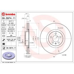 Brake Disc BREMBO 09.D974.11 OE Ref 2Q0615301J