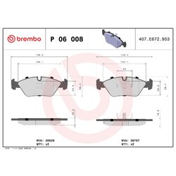 Brake Pad Set BREMBO P06008 OE Ref 34111153910