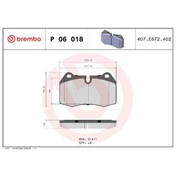 Brake Pad Set BREMBO P06018 OE Ref 34111162175