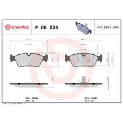 Brake Pad Set BREMBO P06024 OE Ref 34111160357