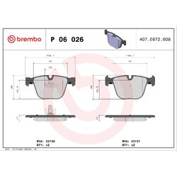Brake Pad Set BREMBO P06026 OE Ref 34116763305