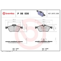 Brake Pad Set BREMBO P06030 OE Ref 2167233