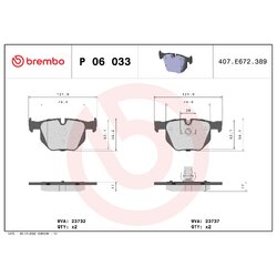 Brake Pad Set BREMBO P06033X OE Ref 34212339277