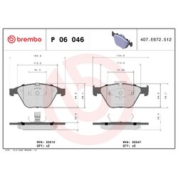 Brake Pad Set BREMBO P06046 OE Ref 34112283764
