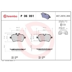 Brake Pad Set BREMBO P06051 OE Ref 2289147
