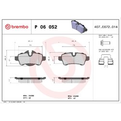 Brake Pad Set BREMBO P06052 OE Ref 2289155