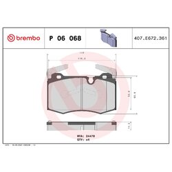 Brake Pad Set BREMBO P06068 OE Ref 34116778719