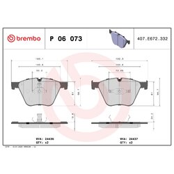 Brake Pad Set BREMBO P06073 OE Ref 34112413079