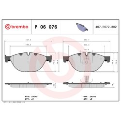 Brake Pad Set BREMBO P06076 OE Ref 34116775318
