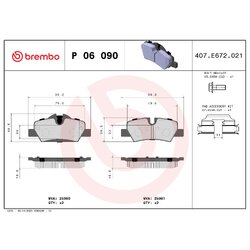 Brake Pad Set BREMBO P06090 OE Ref 34216861641