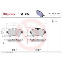 Brake Pad Set BREMBO P06092 OE Ref 34116860017