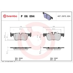 Brake Pad Set BREMBO P06094 OE Ref 34206885547