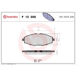 Brake Pad Set BREMBO P15006 OE Ref 93747541